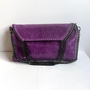 Made in Italy, Purple Leather Chain Strap Women's Handbag NEW
